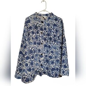 J Jill blue lightweight cotton floral jacket size large